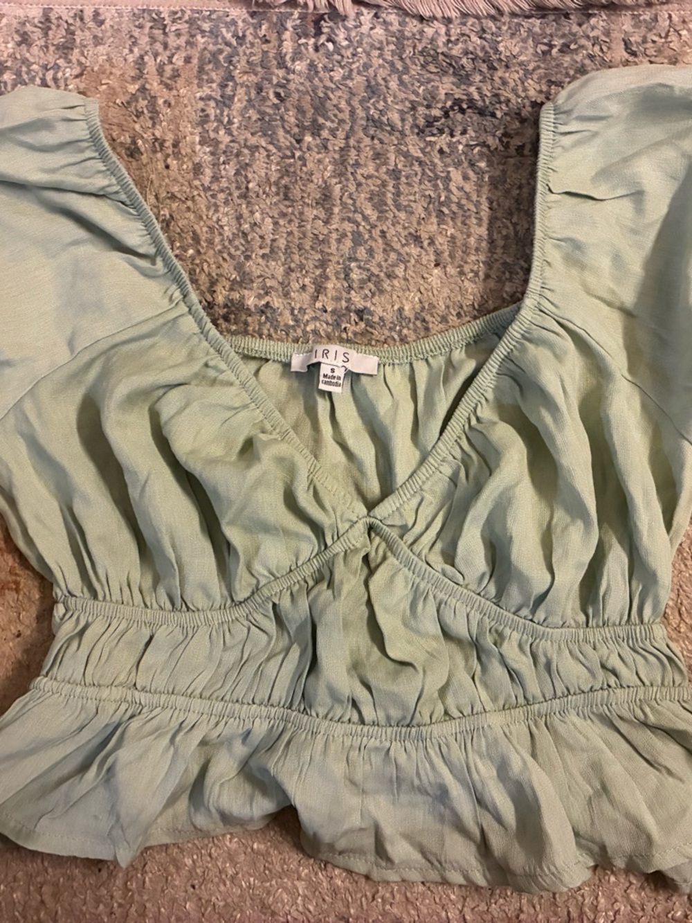 iris Mint Green Gathered V-Neck Crop Top Ruffle